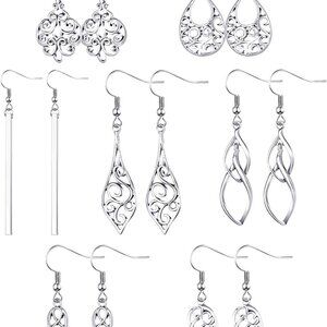 7 Pair Silver Celtic Knot Dangle Earrings - Elegant Teardrop Jewelry Set
